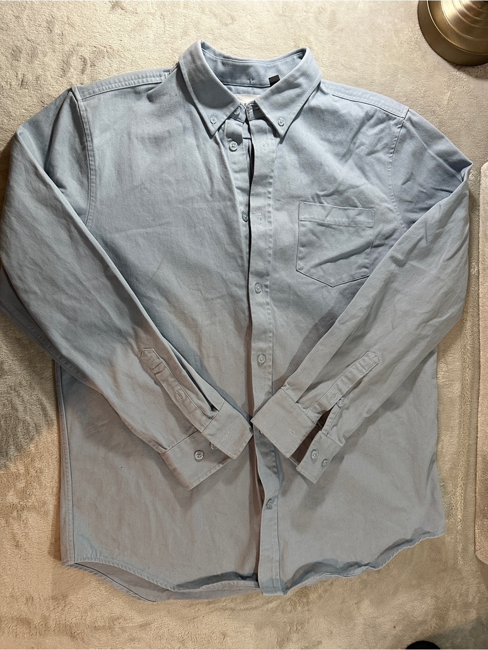 Five Four Men's Blue Solid Cotton Woven Button-Down Denim Shirt Size L